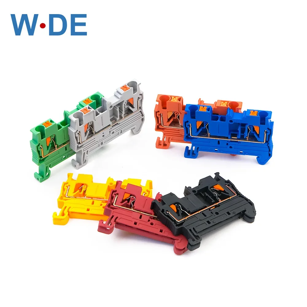 100Pcs Din Rail Terminal Block PT-2.5 Push In Spring Screwless Electrical Terminal Strip Block Connector PT2.5 Wiring Conductor