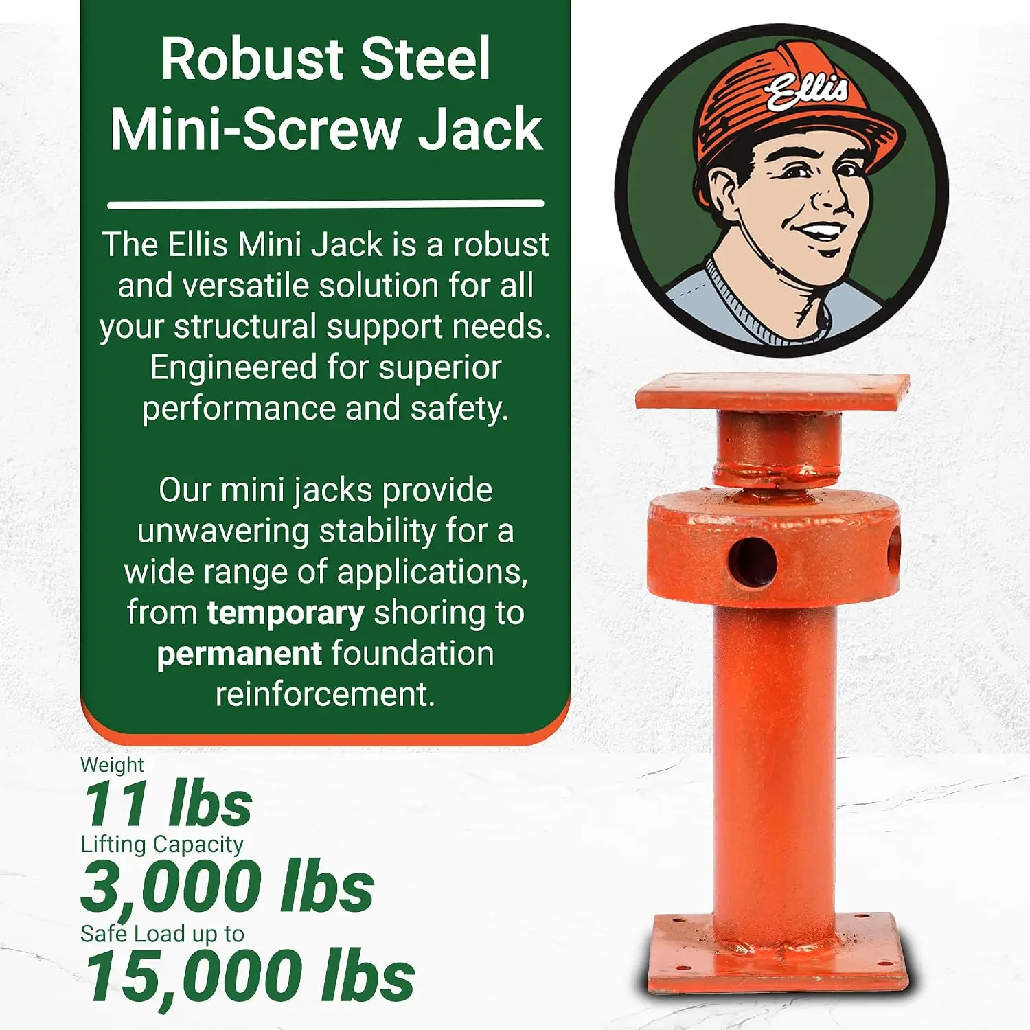 Adjustable Mini Screw Jack Post – 15,000 lb Capacity, 5.5" Adjustment for Floor Leveling & Concrete Bracing view 2