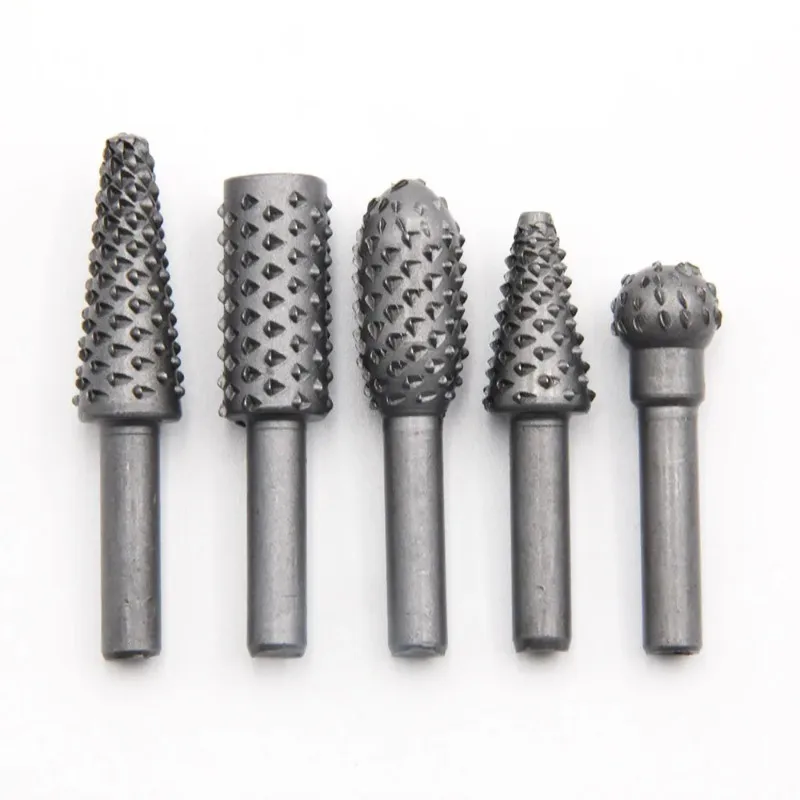 5pc Silver Woodworking Wolf Tooth Stick Rotary File DIY Grinding Tool Accessories Set Electric Grinding Head Tools