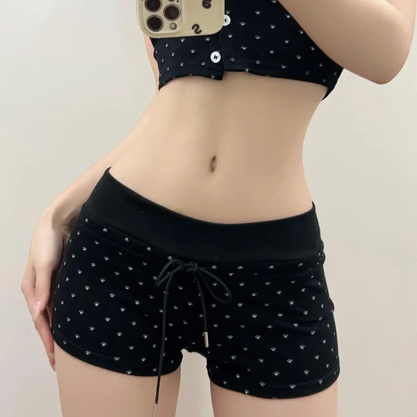 Lage taille Dstring Klauwprint Sportartikelen Loose Fit Sli Hotpants Zomer Casual broek Street Sle Afslankende orts