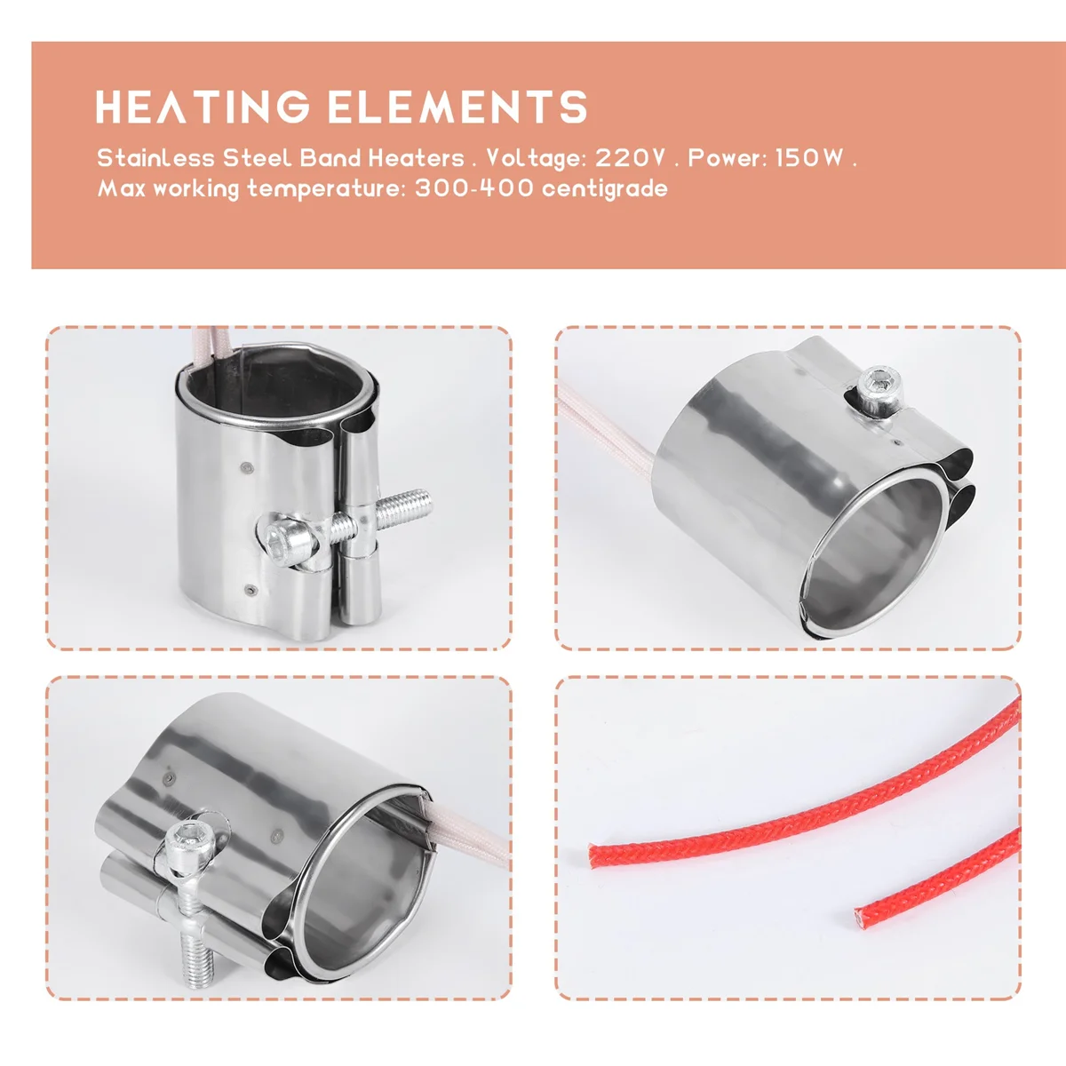 2 ピース/ロットマイカバンドヒーター 35X45mm 220V 150 ワットステンレス鋼発熱体プラスチック射出成形機用