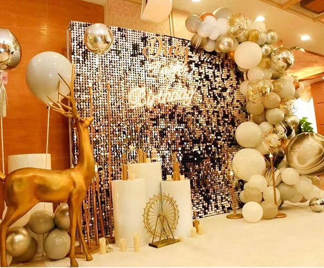 SN-TG005 Stunning Sparking Iridescent Mirror Gold Stage Panel Sequin Shimmer Wall Backdrop For Wedding Party events