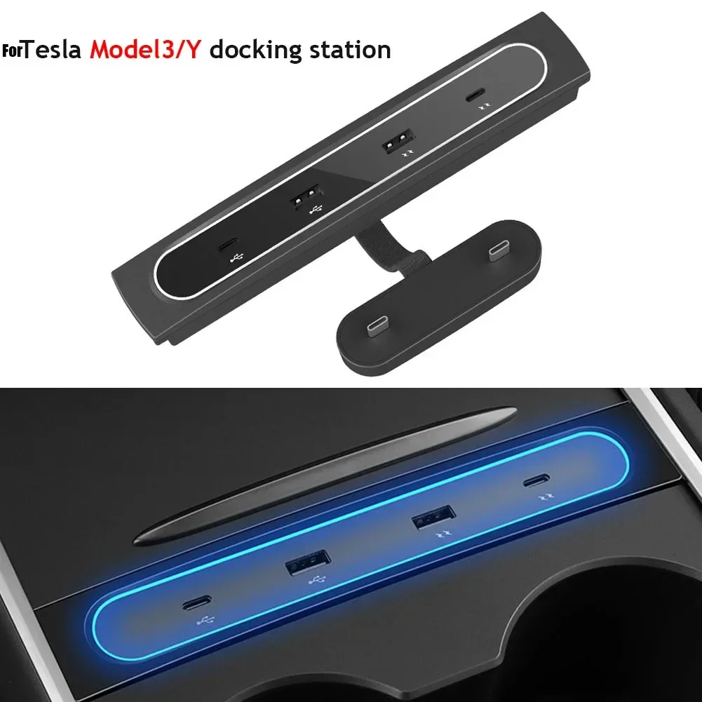 Intelligent Docking Station For Tesla 27W Quick Charger USB Shunt Hub For Model 3 2022 2023 Model Y Central Control Splitter