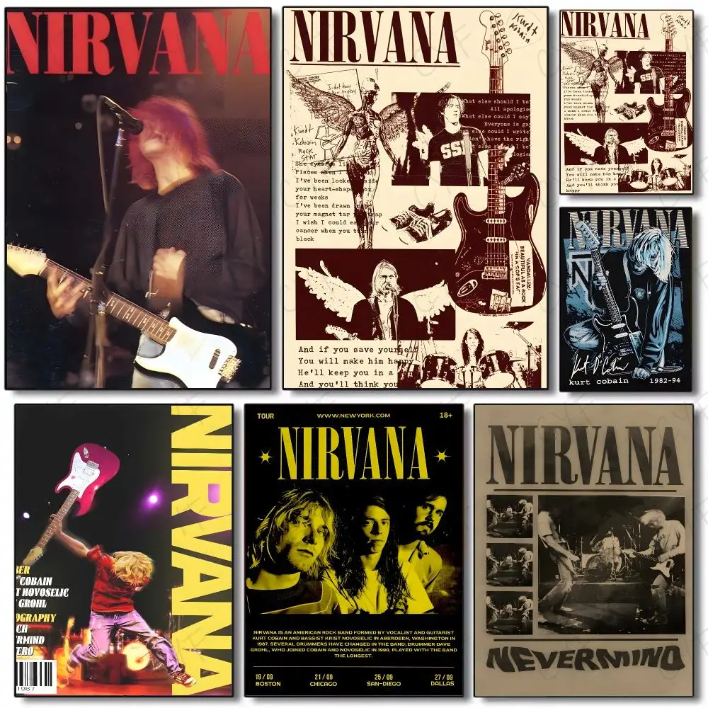 band grunge rock N-Nirvana Poster Painting Wall Art Mural for Living Room Home Decor and Gifts