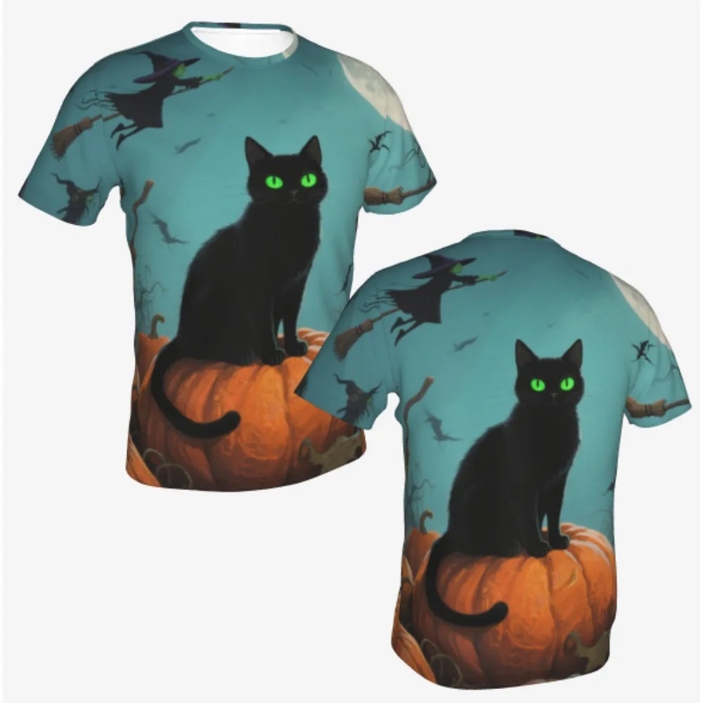 

Футболки на тему Хэллоуина 2025 года, мужские и женские быстросохнущие футболки с 3D принтом «Призрачные кошки», детские летние топы, одежда с деревом