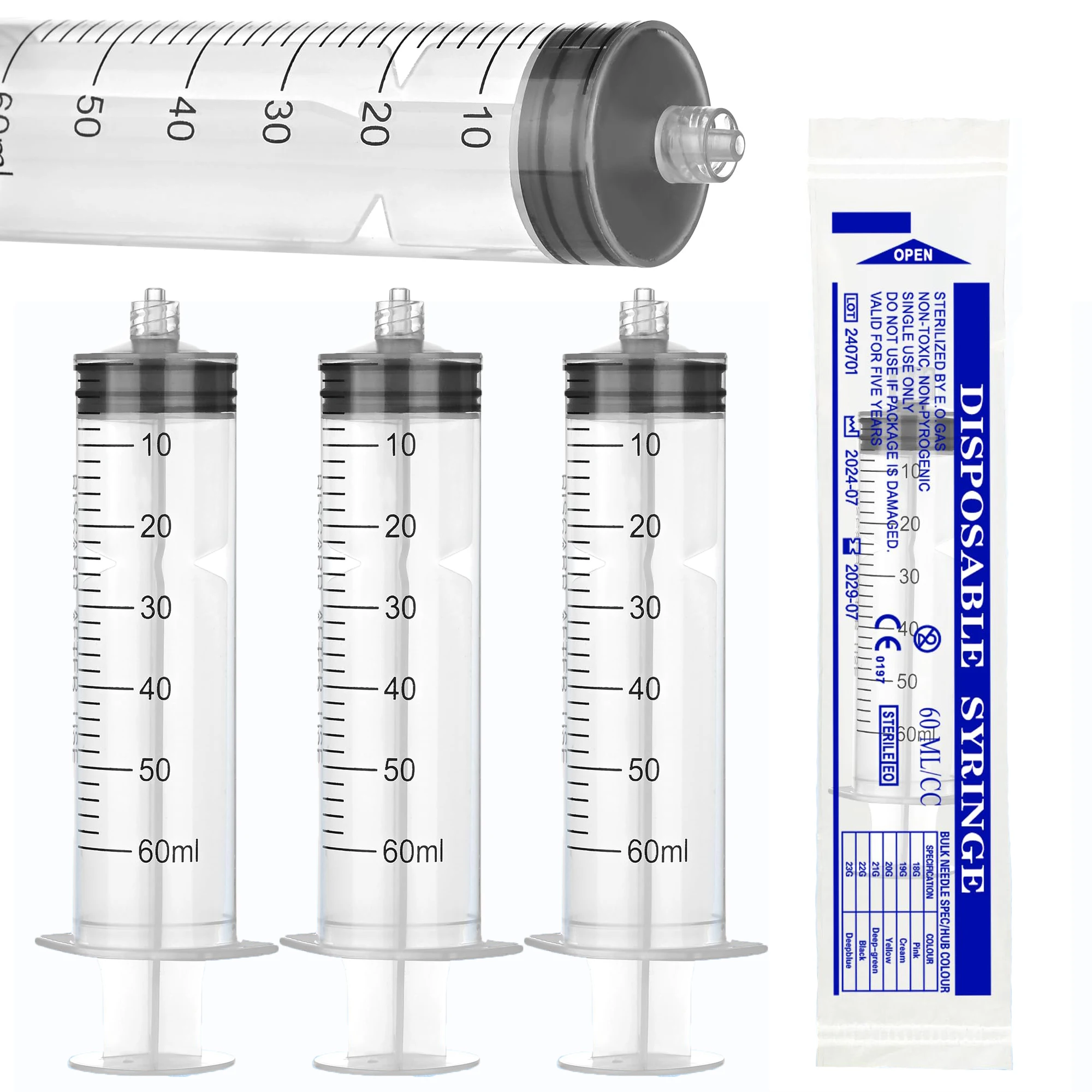 25pcs 60ml Large Capacity Luer Lock Syringe Plastic Reusable for Plant Injection Daily Household Industrial Use Glue Dispenser