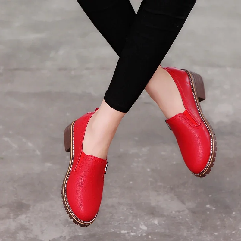 Women Flat Oxford Shoes Soft Leather Sneakers Low Medium Heeels Pumps Slip on Loafers Summer Footwear for Woman Zapatos