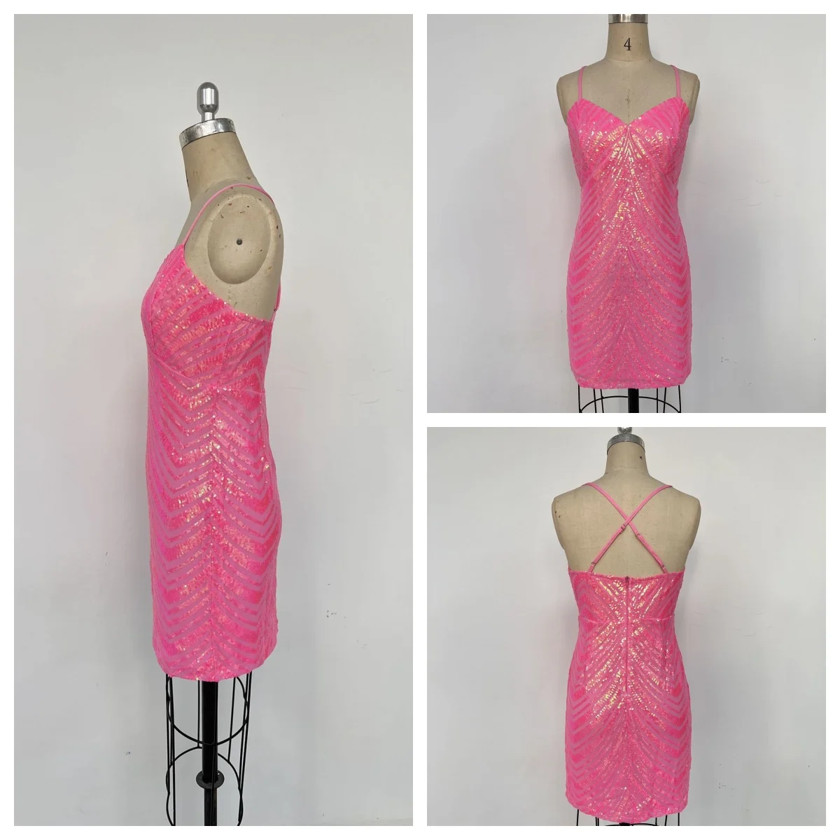 فساتين LUCYSHIHATTU قصيرة لحفلات العودة للوطن مع ترتر سباركلي للمراهقين بحزام سباغيتي ورقبة على شكل حرف V فستان قصير لحفلات الكوكتيل والنوادي