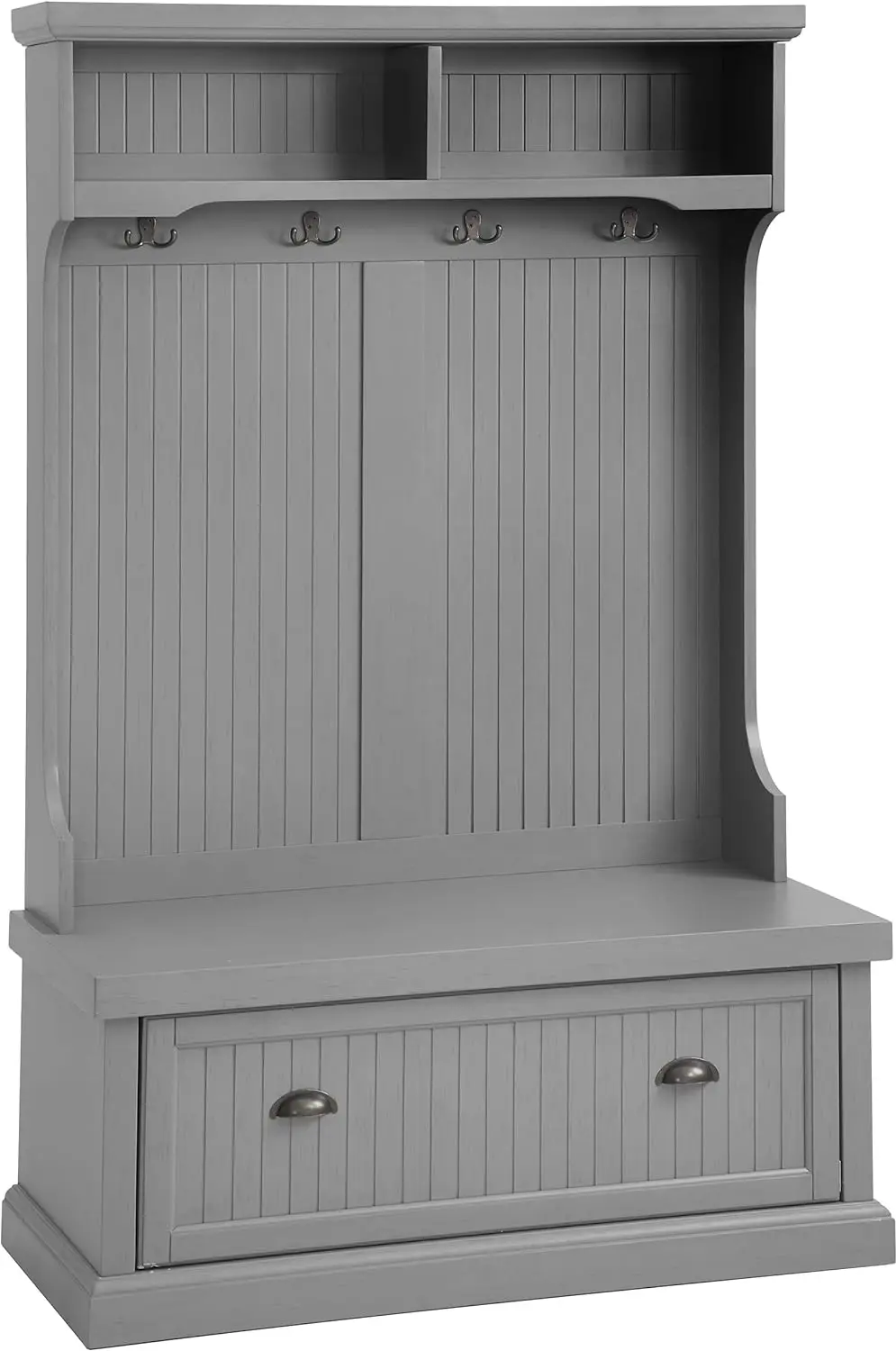 

Crosley Furniture Seaside Hall Tree, Entryway Bench with Coat Rack and Shoe Cabinet, Distressed Gray