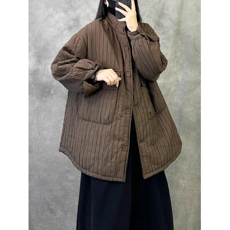 

Retro Sle ort Cotton Jaet Women's Faionable Warm Coat Thiened Lantern Sve f High Collar Single Button Closure