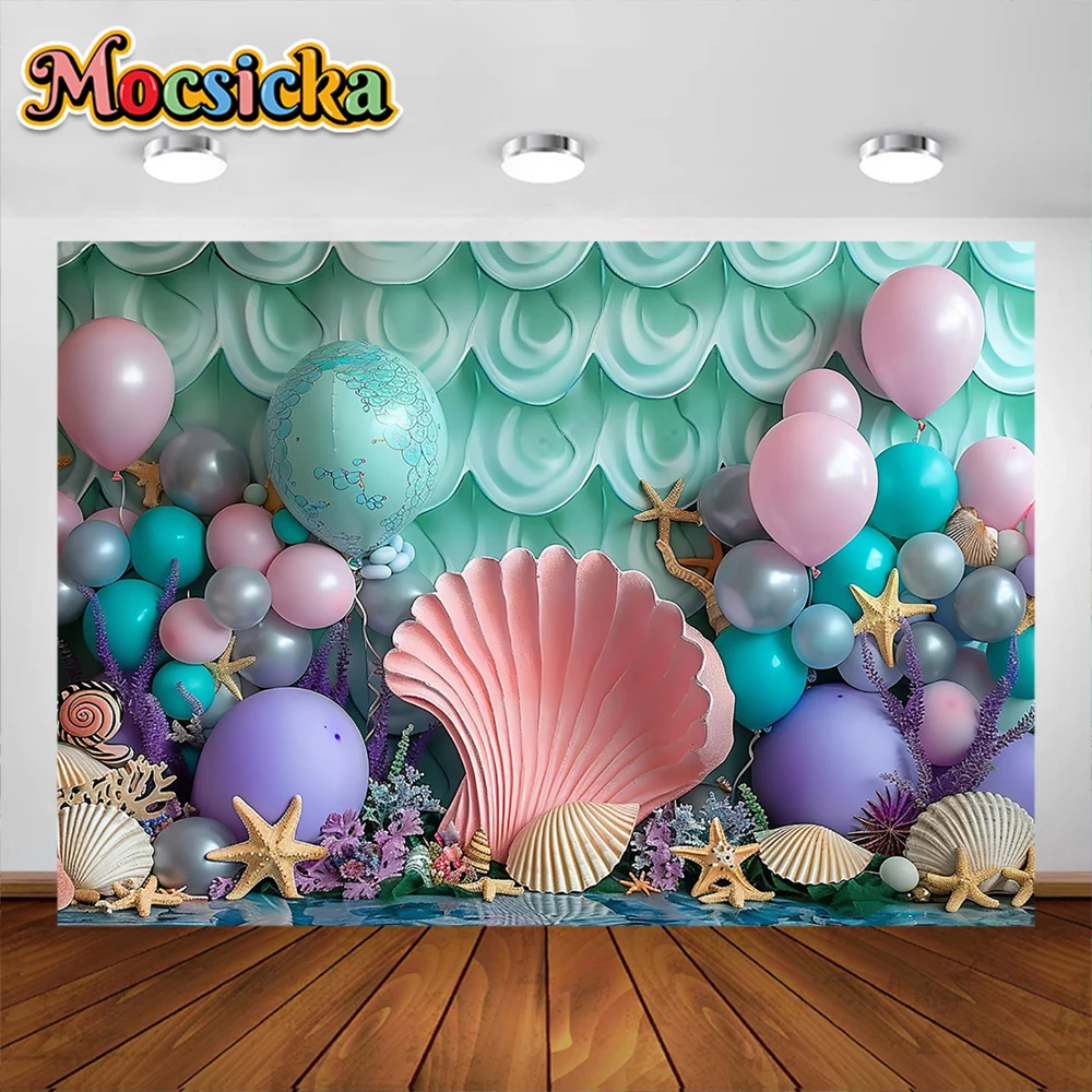 Фон с изображением русалки подводного мира торта разбитого детского дня рождения вечеринки декор Баннер Дети Портрет фон фотостудия