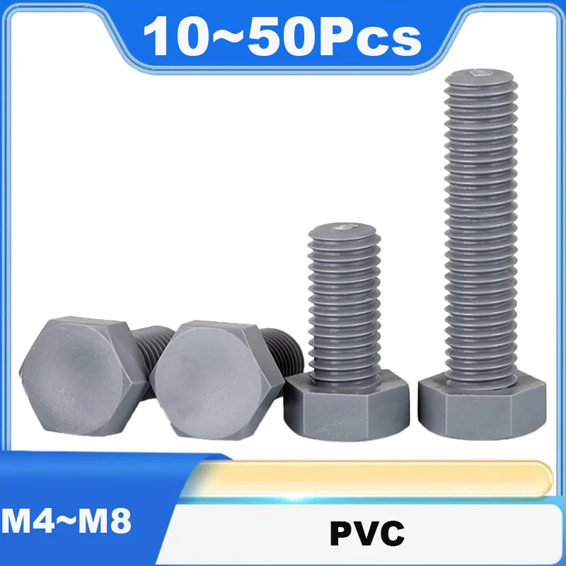 External Hex Head Screw Grey PVC Nylon Plastic Hexagonal Bolt Acid Alkali Resistant Anti-corrosion Chemical Resistant Hex
