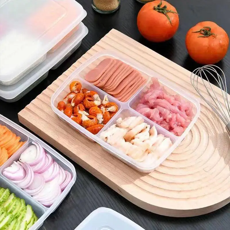 2/4Pcs Refrigerator Storage Box Packed Meal Crisper Food Grade Sealed Food Meat Four-Compartment Refrigerated Storage