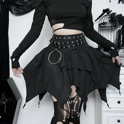 Summer Fashion Short Skirts New Sexy Women Gothic Punk Irregular Skirts Solid Color Drawstring Tie-Up Ruched Ruffles Mini Skirt