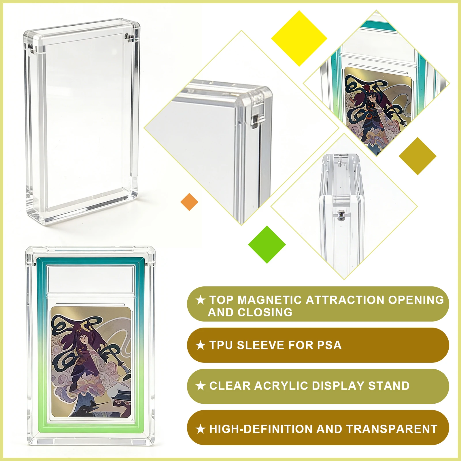 TPU Bumper Guard Protector with Magnetic Acrylic Display Stand Case for PSA 35PT Graded Card Slab Sports Trading Card Collection