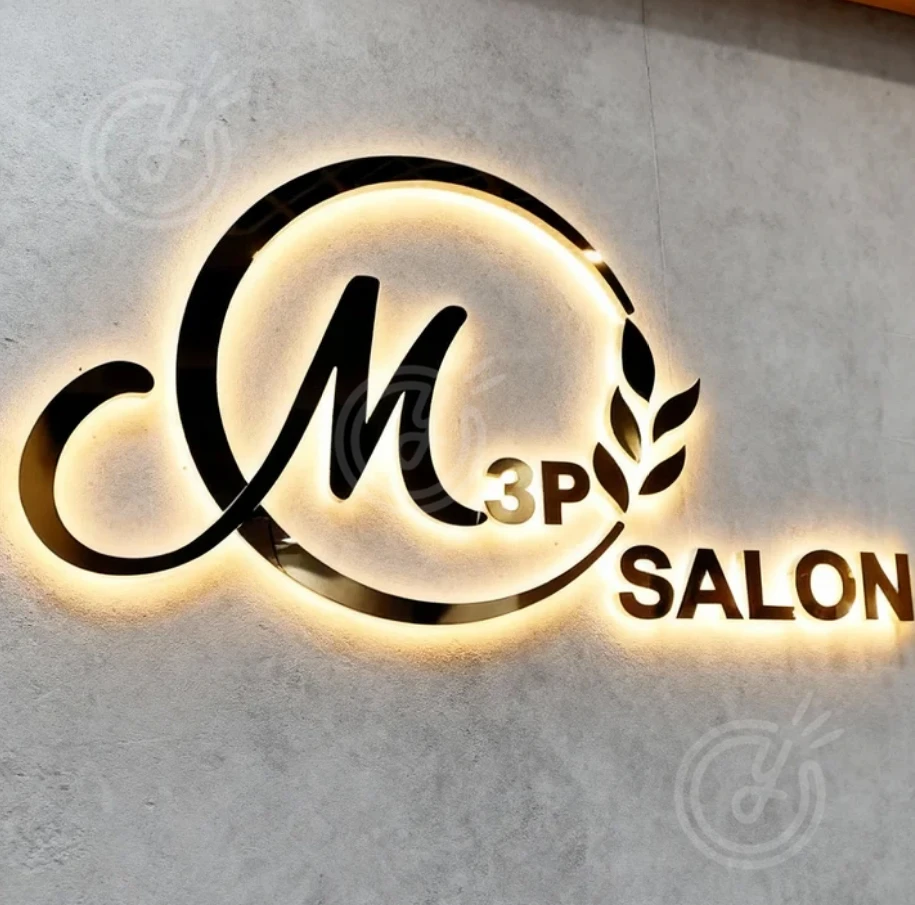 لافتات علامة شعار الأعمال ثلاثية الأبعاد واجهة المتجر المعدنية رسائل مضيئة في العبرية الجمال صالون كبير الإعلان الخلفية Façade Led