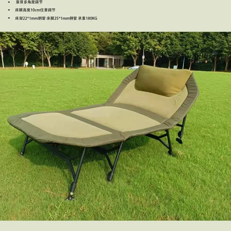 Foldable Camping Bed European Style Double Size All Terrain Adjustable Height Outdoor Portable Cot for Home Lunch Break Use