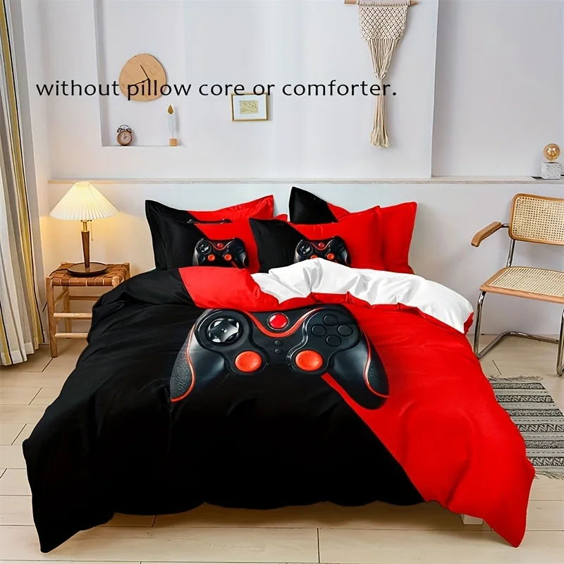 Three-piece gamepad printing bedding set-soft 、 breathable 、 Comfortable bedding, suitable for bedroom and guest room decoration