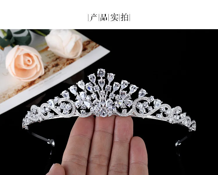 

High Quality Gorgeous Cubic Zirconia Bride Wedding Zircon Crown Wedding Headdress Accessories Gift TR15062