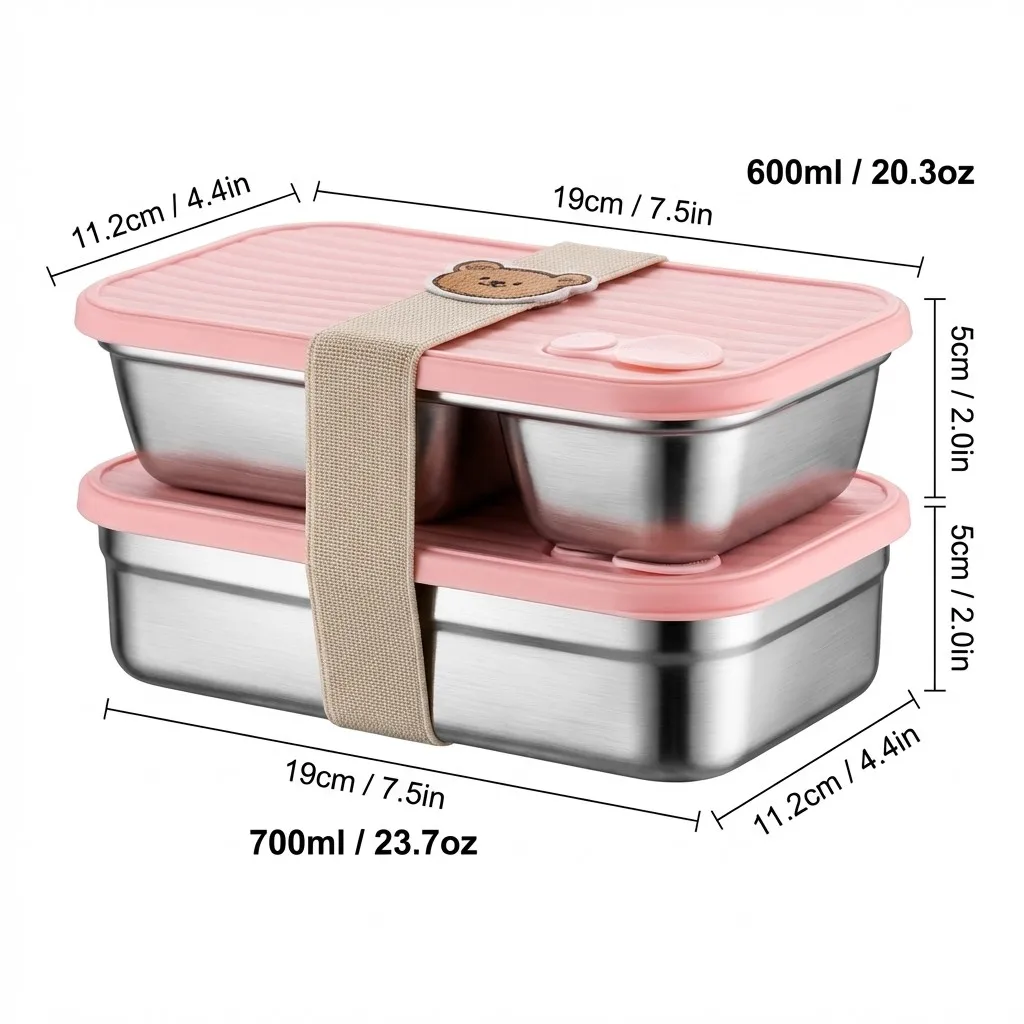 WORTHBUY Lunchbox aus Edelstahl 304, mit Deckel, tragbarer Obstsalat-Lebensmittelbehälter, stapelbar, auslaufsicher, Bento-Box für Studenten