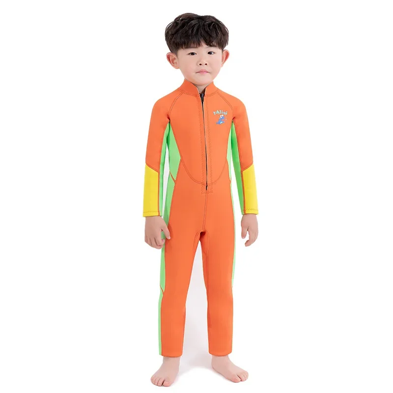 

Flexible Children's Wetsuit 2.5mm Boys' One-piece Swimsuit Thermal Long-sleeved Sunscreen Women's Snorkeling Suit Before Surfing