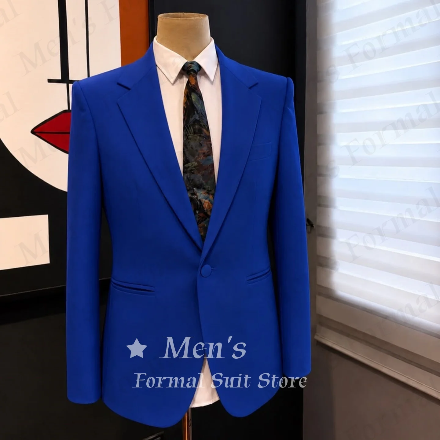 Royal Blue 2 Piece Men Suit Peak Lapel Single Breasted Slim Fit Blazer Matching Pants Wedding Prom Business Formal Customized