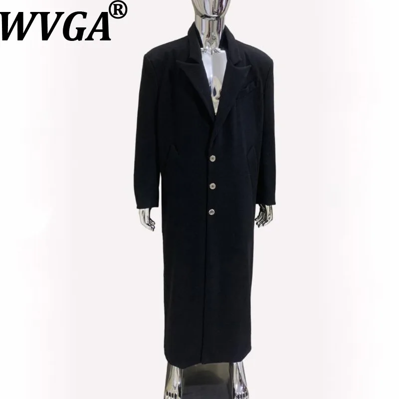 

WVGA Autumn Winter New Men Tide Trendy Turn-Down Collar Coats Niche Chic Casual Long Lengh Padded Shoulder Woolen Jackets W15439