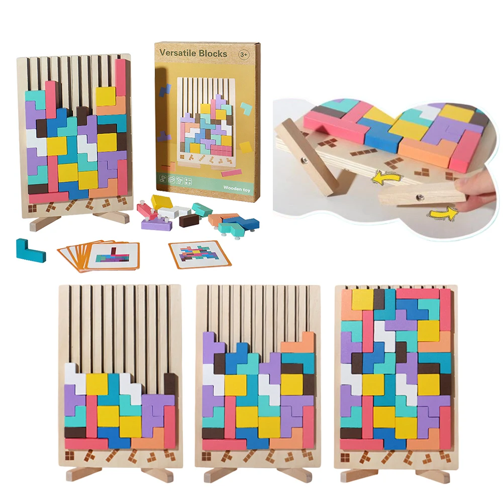 Wooden Russian Blocks Puzzle Brain Teaser Toys Tangram Jigsaw Intelligence Game 3D Russian Building Toy for Kids