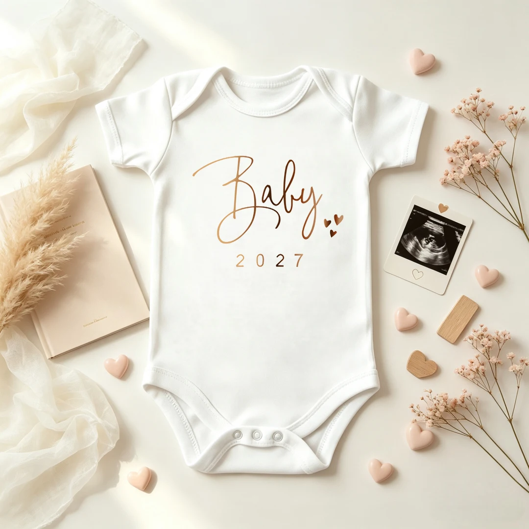 Cute Newborn Baby Romper Pregnancy Announcement Baby Bodysuit Pregnancy Reveal Photo Prop Infant Short Sleeve Onesie