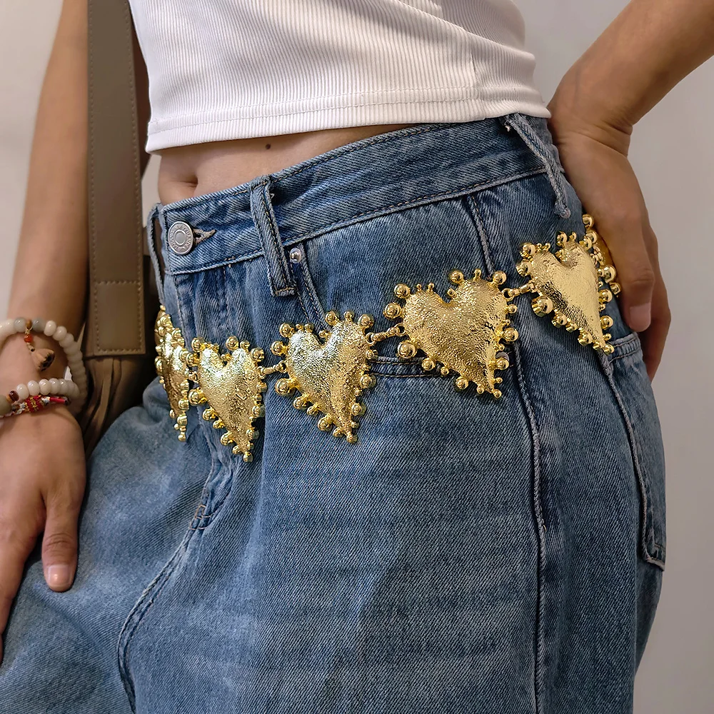 Gothic Metal Texture Large Heavy Love Heart Shaped Waist Chain for Women Personalized Adjustable Waist Chain Accessories Punk