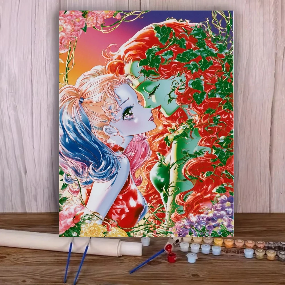 Retro Anime Figures Fantasy Floral Oil Painting By Numbers Modern Wall Decor Canvas Art for Living Room Bedroom Gift