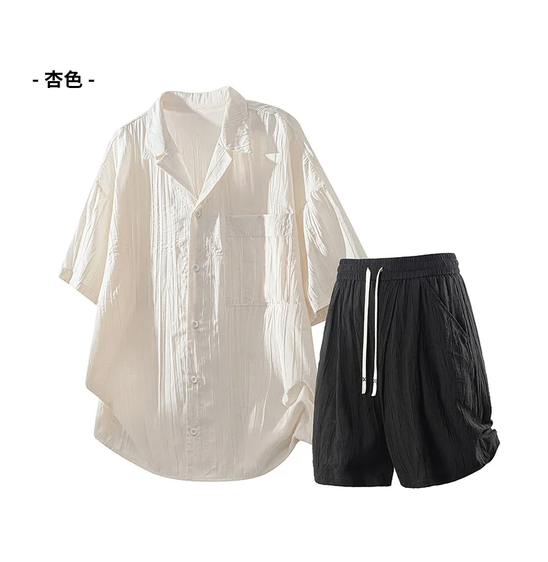 2026 Sommer Herren Koreanischer Stil Baumwoll-Zweiteiler Set Locker Sitzende Slim-Fit Kurzarm-Hemden mit Passenden Shorts Trendiges Alltags-Freizeitoutfit – Detail 6