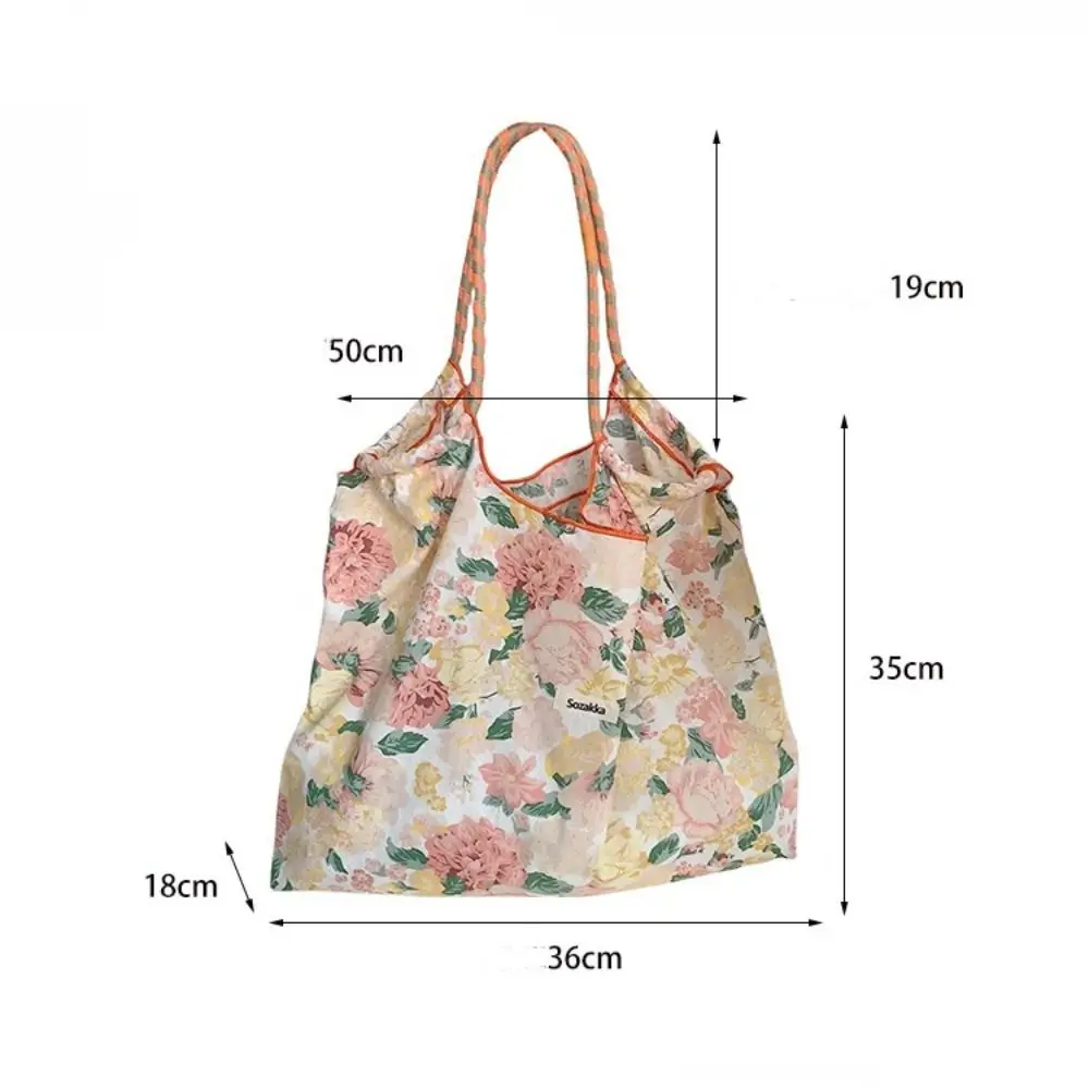 Korean Style Large-capacity Shoulder Bag Drawstring Shopping Bag Floral Tote Bag Underarm Bag Luggage Bags