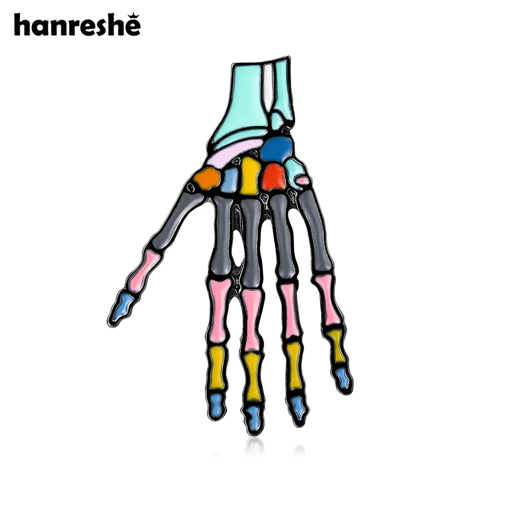 Hanreshe Colorful Enamel Metacarpal Bone Brooch Medical Orthopedics Skeleton Pin for Doctor Nurse Backpack Lapel Badge Gifts