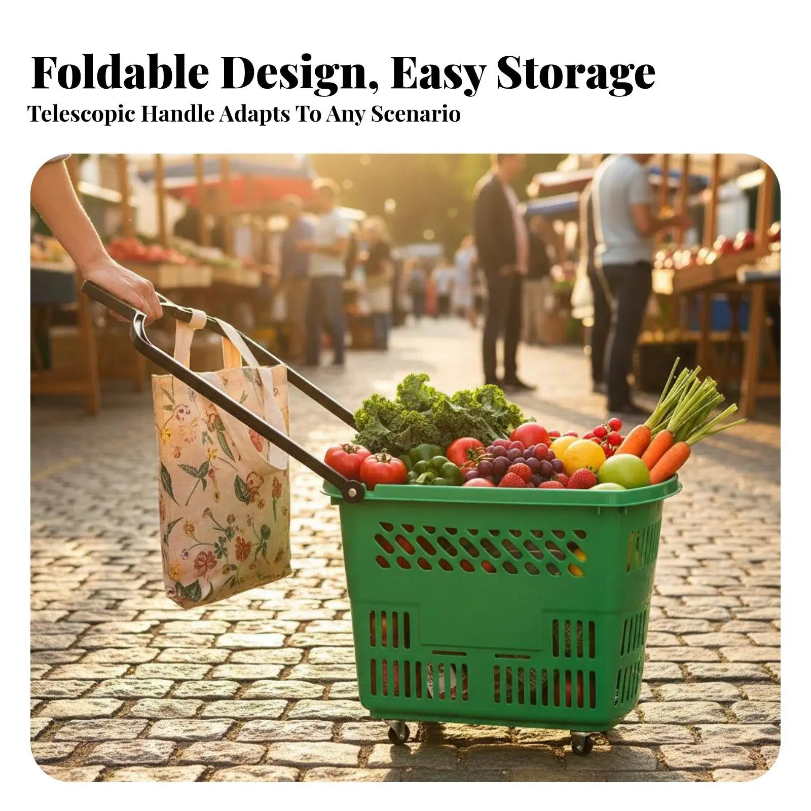 Portable Grocery Cart Foldable Portable Grocery Trolley Swivel Wheels Pull-Along Shopping Cart for Shoppers, Seniors, Package