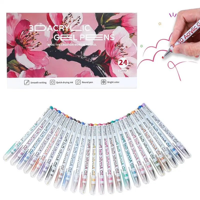 Pena akrilik 3D akrilik Gel cat pena 24 warna halus menulis spidol berwarna pena grafiti alat tulis sekolah untuk Salam
