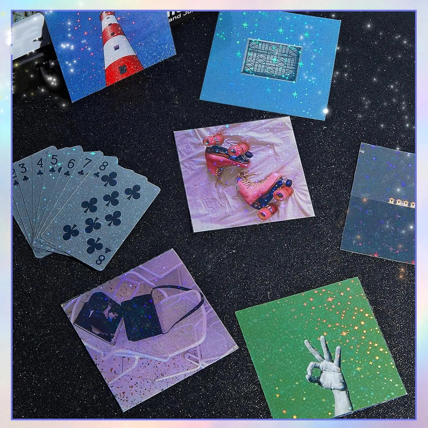 A4 50 ورقة 8.3x11.7 في النجمة الثلاثية الأبعاد ملصق ورقة بريق واضح تراكب الباردة الترقق فيلم ورقة الفينيل ذاتية اللصق