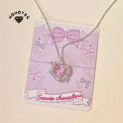 Fashion Peach Heart Water Drop Pendant Necklace Jewelry Pink Crystal Girl Sweet Cool Clavicle Chain Aesthetic Y2k Accessories