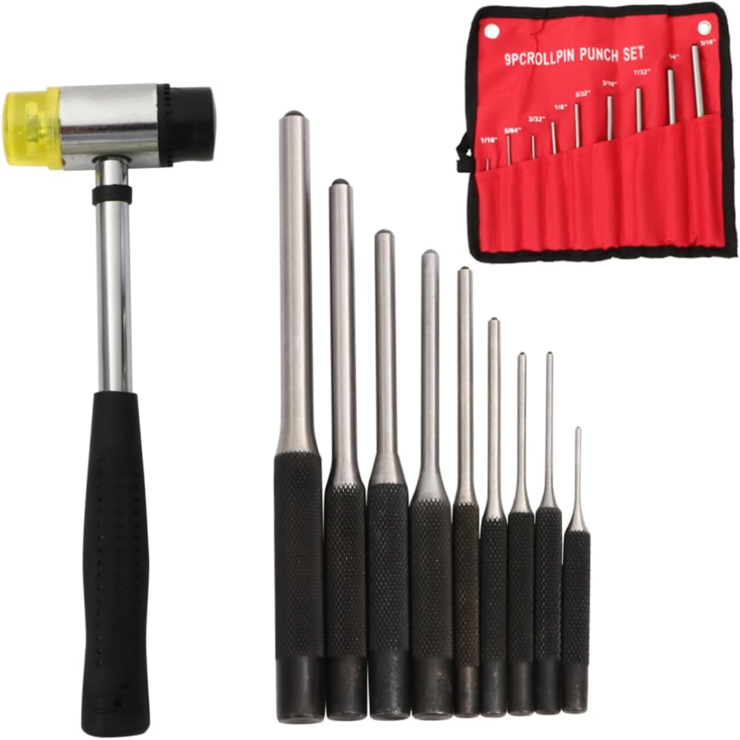 

Precision Removal Tool Set - 10-Piece Metallic Double-Sided Hammer for Efficient Roll Hole Removal