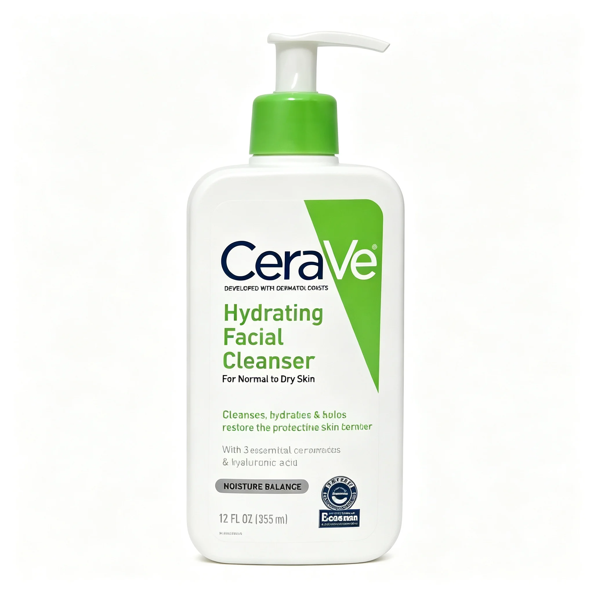 CeraVe Hydrating Facial Cleanser For Normal to Dry Skin, Moisture Balance Gentle Non-Foaming Wash 12 FL OZ (355ml)