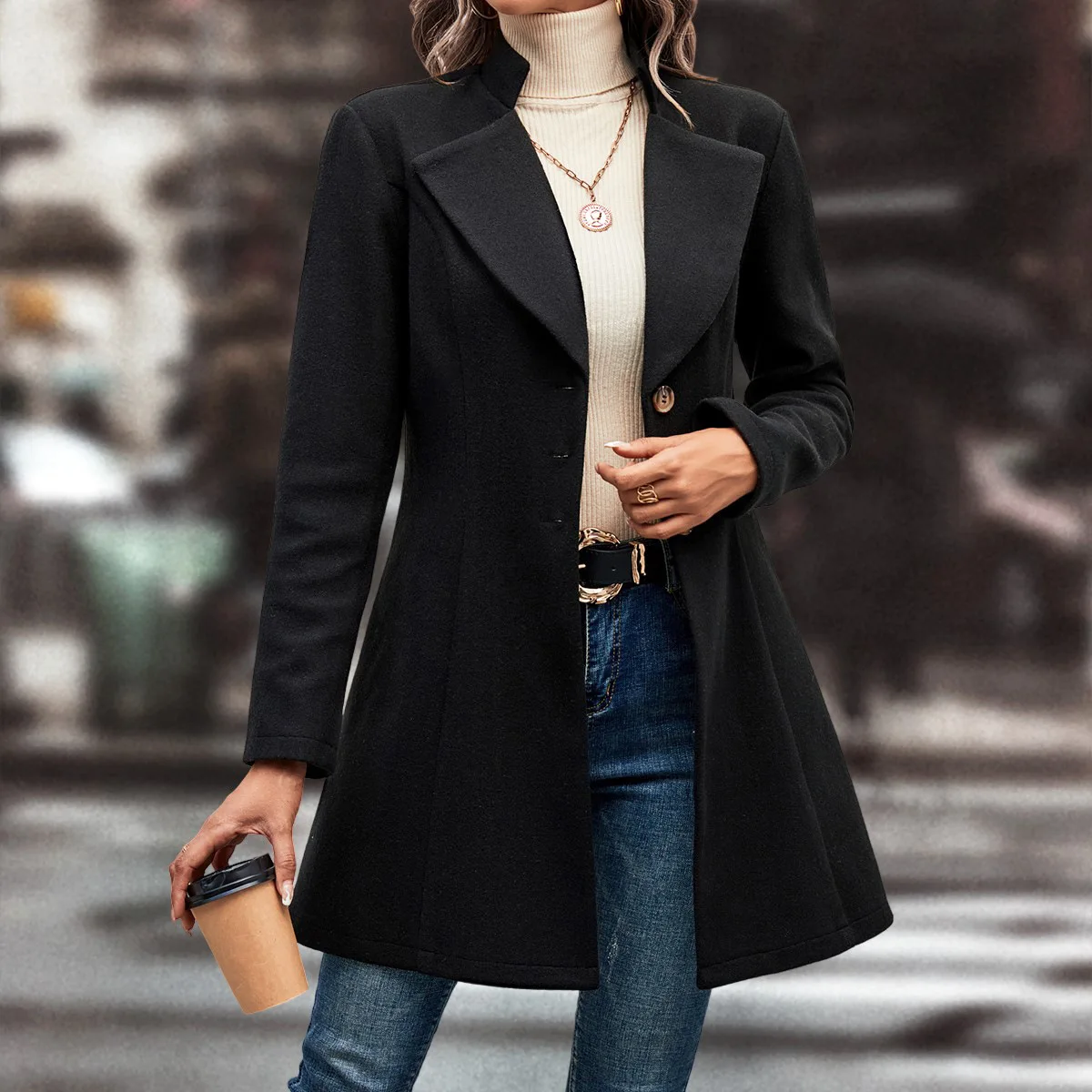 

Women's Fashion In Europe And America Solid Color Lapel Jacket Autumn And Winter Coat Suitable For Party And Women's Clothing