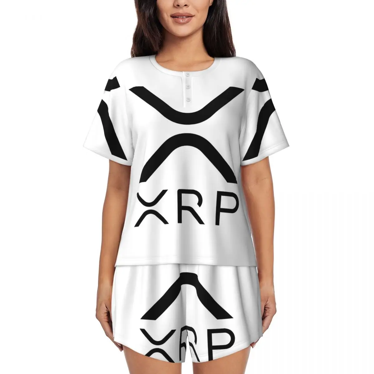 

Ночные рубашки с круглым вырезом и короткими рукавами с логотипом XRP, женские мягкие пижамные комплекты, короткие брюки