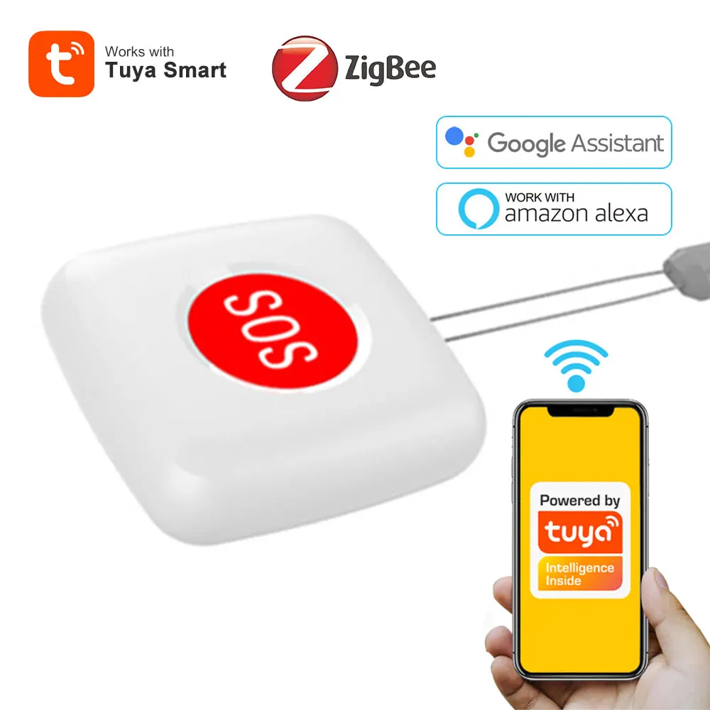 Tuya zigbee sosプッシュボタンセンサー、高齢者向け、ワンキーアラーム、緊急パニックボタン、Tuya zigbeeゲートウェイハブで動作