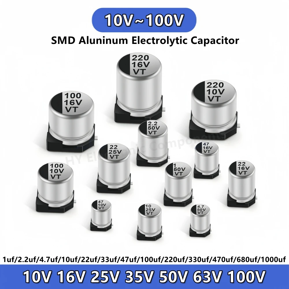 

20PCS SMD 10v 16V 25V 35V 50V 63V 1uf 2.2UF 4.7UF 10UF 22 47UF 100UF 220 330uf 470UF 680 1000UF Aluminum Electrolytic Capacitor