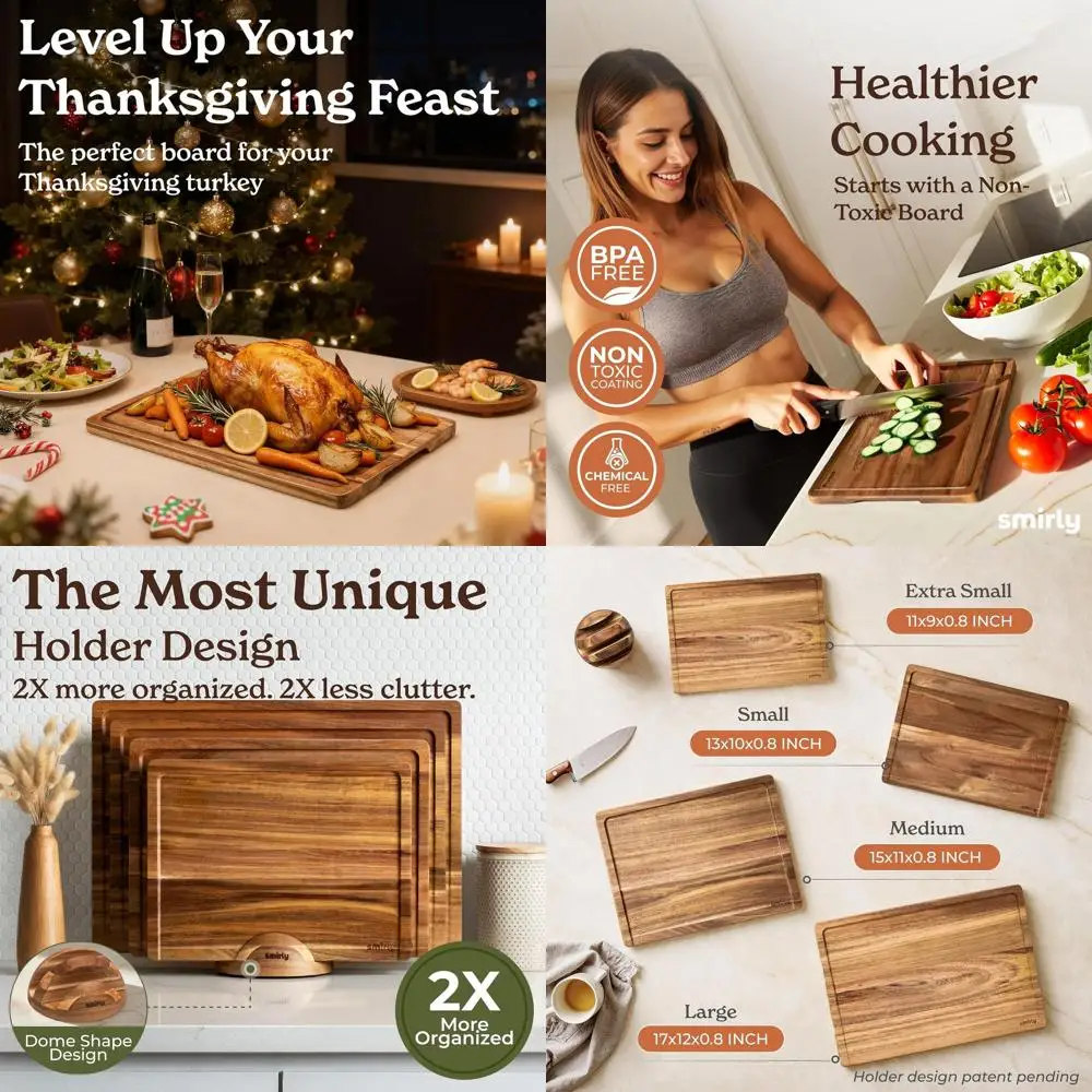 

Bamboo and Wood Cutting Board Set with Holder for Kitchen Use