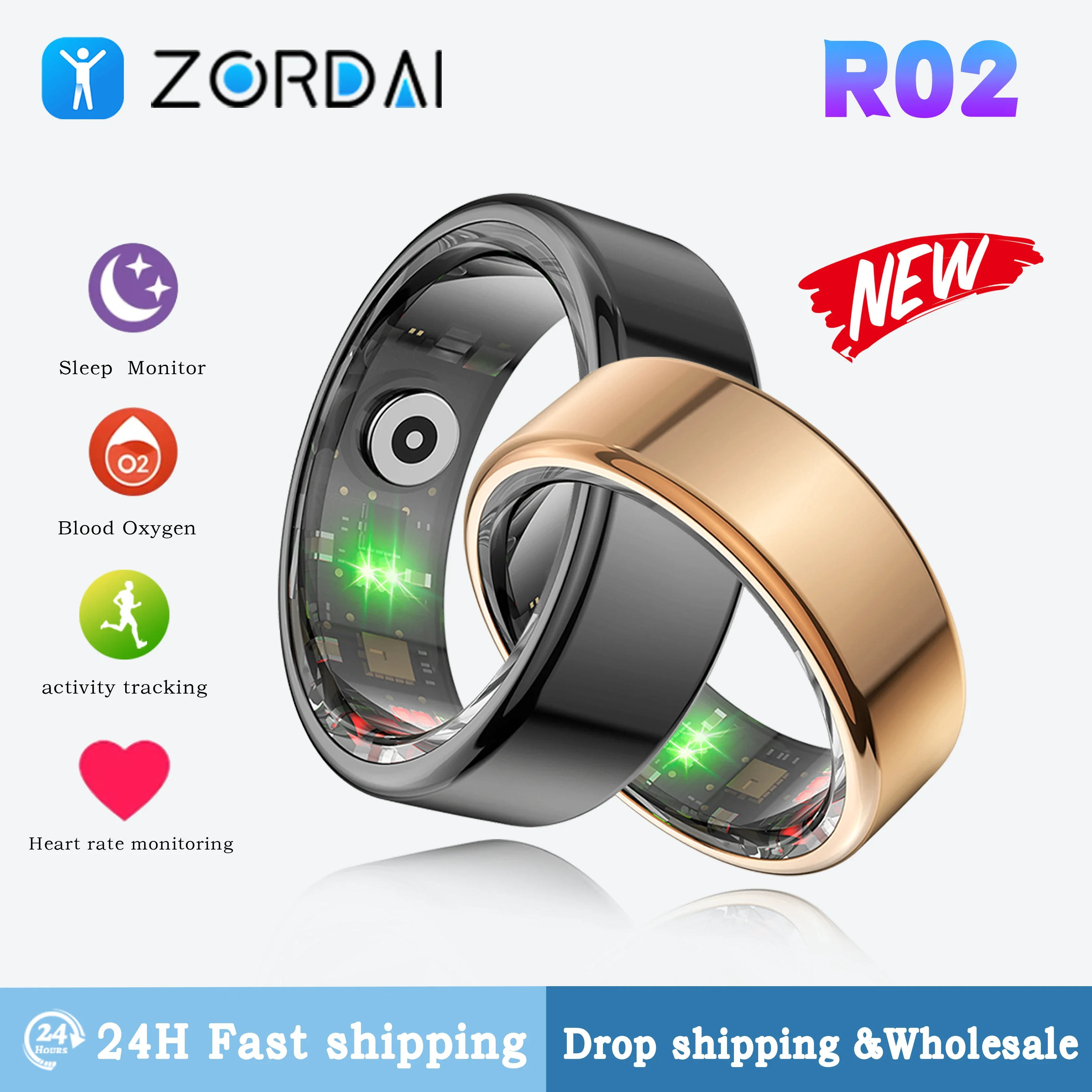 Zordai 2024 R02 Smart Ring For XIAOMI Military Grade Titanium Steel Shell Health Monitoring IP68 3ATM Waterproof For Android IOS