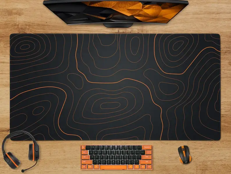 Topographic Abstract Mousepad,Topographic Desk Mat,Orange Geographic Map Gaming Large Mouse Pad XXL,gaming Accessories,gamer Rug