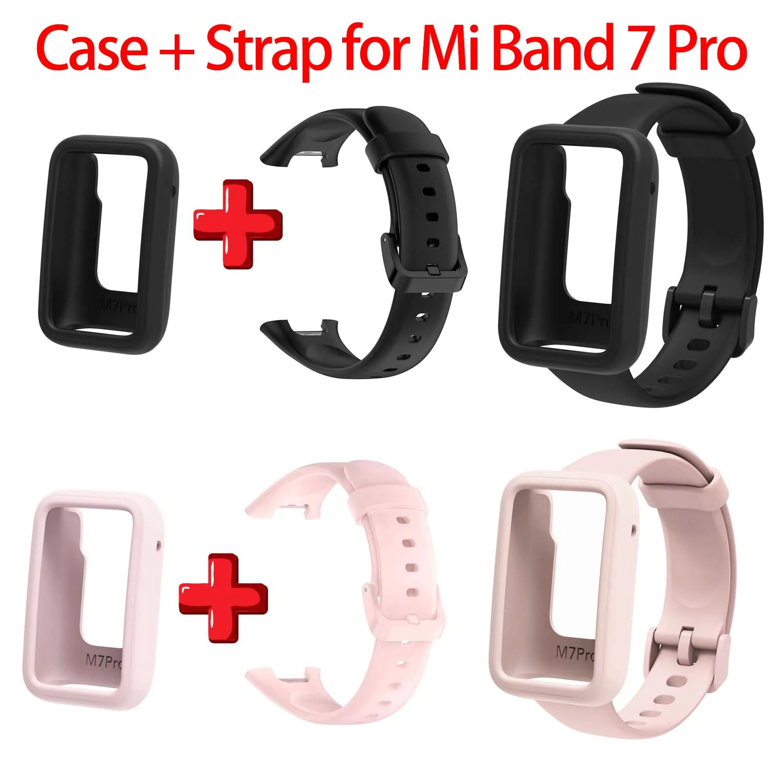 Soft Silicone Strap + Protective Cover Compatible With Xiaomi Mi Band 7 Pro (No Band 7) Smart Watch Band Wrist Protective Cover