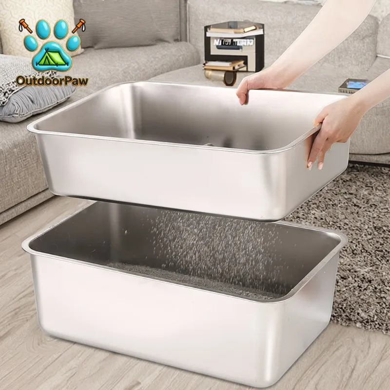 New design stainless steel screening cat litter box with open top easy to clean large size pet toilet cat litter box
