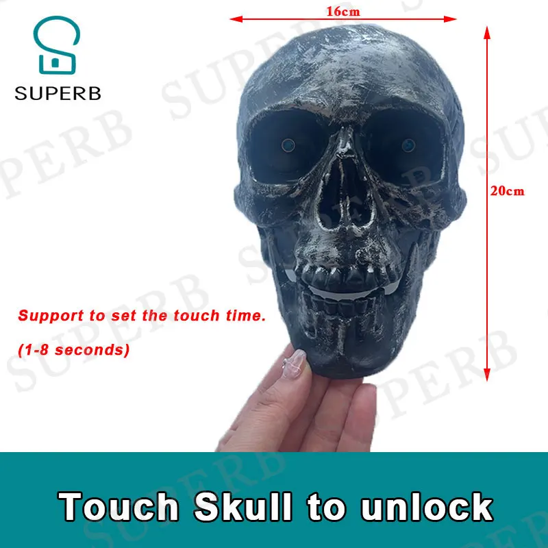 Escape Room Prop 2023 New Prop jxkj1987 SUPERB Escape Prop Touch Skull Prop to Unlock Touch Hole Head Prop Horror Theme Scary
